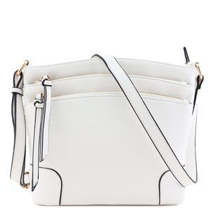 Triple Zier Pocket Medium Crossbody Bag White xD